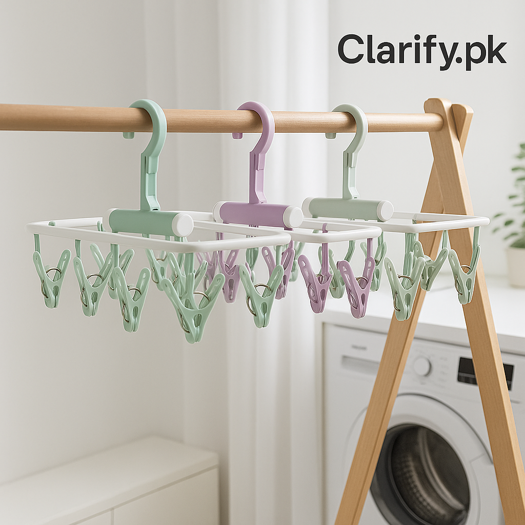 Foldable Laundry Drying Hanger with Multi Clips