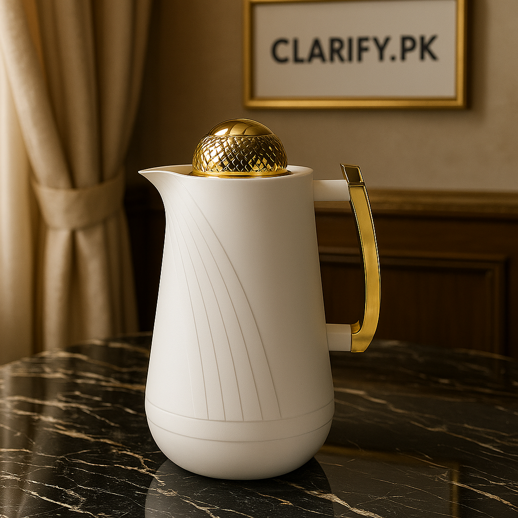 Elegant White & Gold Insulated Thermos – 1 Liter
