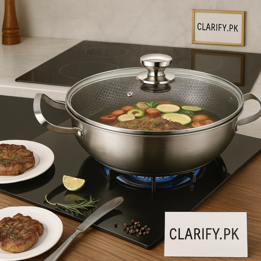 Stainless Steel Frying Pan – Non-Stick Honeycomb Wok for Gas Stove (28cm)