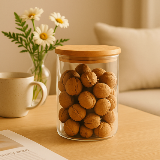 Premium Glass Storage Container – Airtight Wooden Lid Jar (Large)