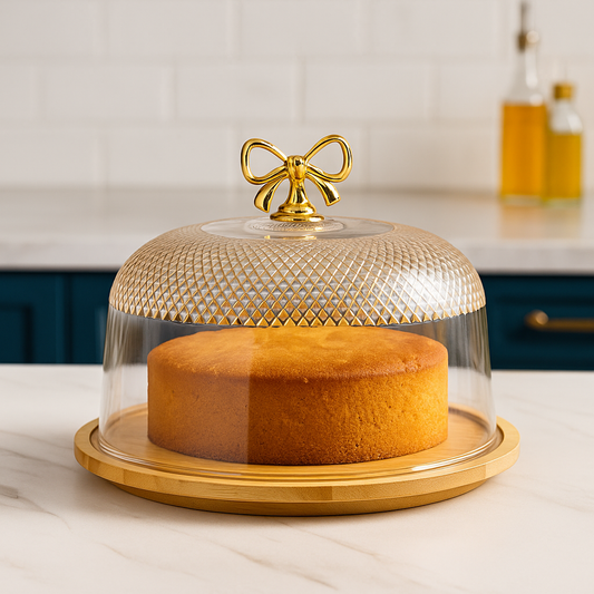 Cake Dish with Acrylic Cover – Bamboo Wooden Base
