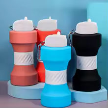 Clarify.pk 650ml silicone sports water bottle in coral, red, blue, and black colors with white grip