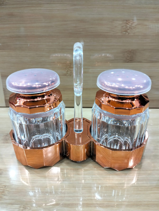 Modern 2-Piece Acrylic Seasoning Set – Rose Gold Finish with Stand