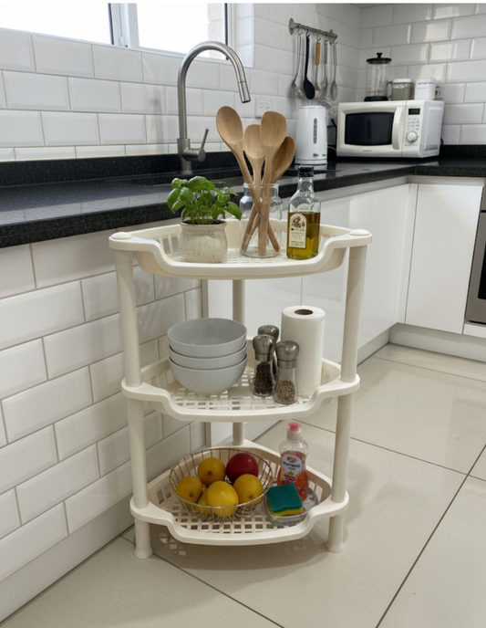 3 Layer Triangular Plastic Corner Shelf – 40×30cm Storage Rack