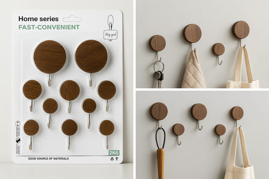 Pack of 10 Wooden Wall Hooks Set
