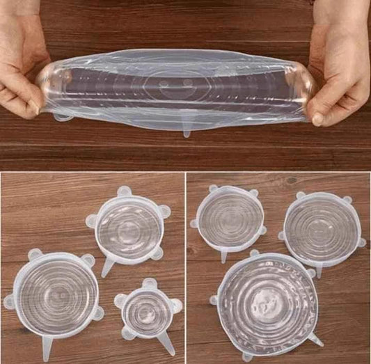 Pack Of 6 Round Silicone Stretch Lids, Transparent Silicone Food Sealing Cover, Reusable Durable Food Storage Covers for Bowls, Cups, Cans.