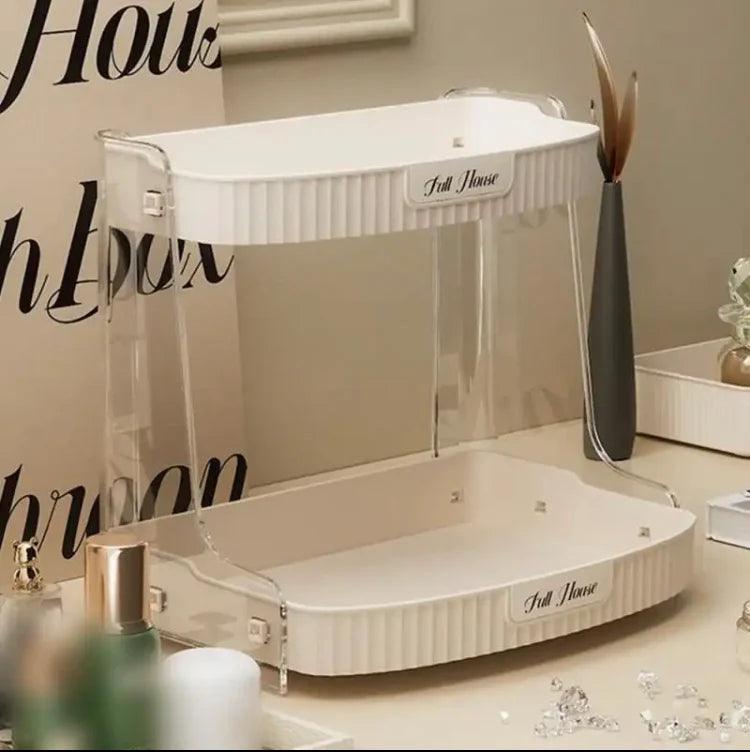 Double Layer Cosmetic Organizer Rack for Efficient Makeup Storage