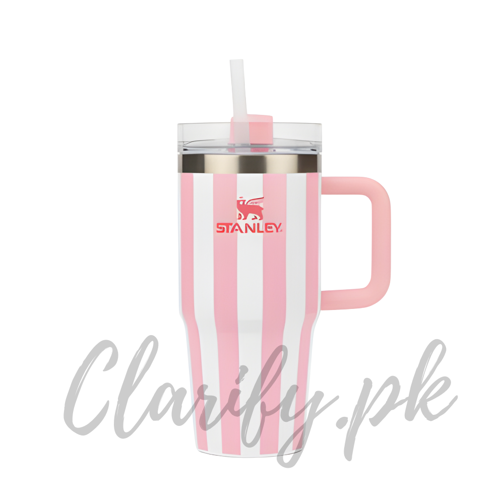 Stanley Style Pink Striped Tumbler – Premium Quality