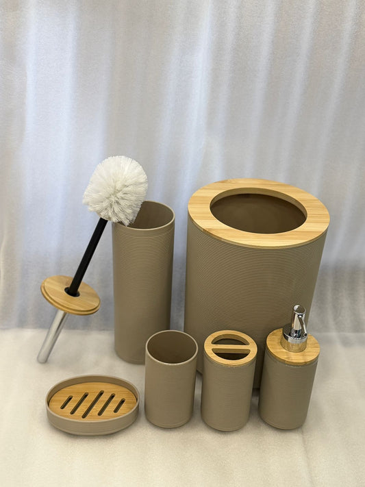 Premium Grayish Beige 6 Pcs Bathroom Accessories Set – Elegant Neutral Tone