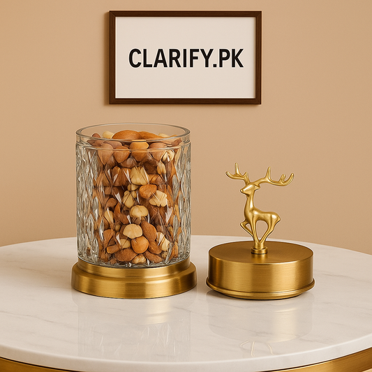 Golden Deer Lid Glass Jar – Premium Candy & Dry Fruit Storage