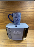Premium 4-Piece Blue Maze Ceramic Mug Set – Stylish & Durable (Random Print)