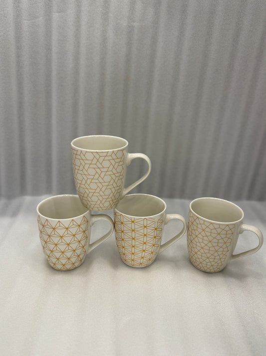 Luxury White Ceramic Mug with Golden Pattern (Each)