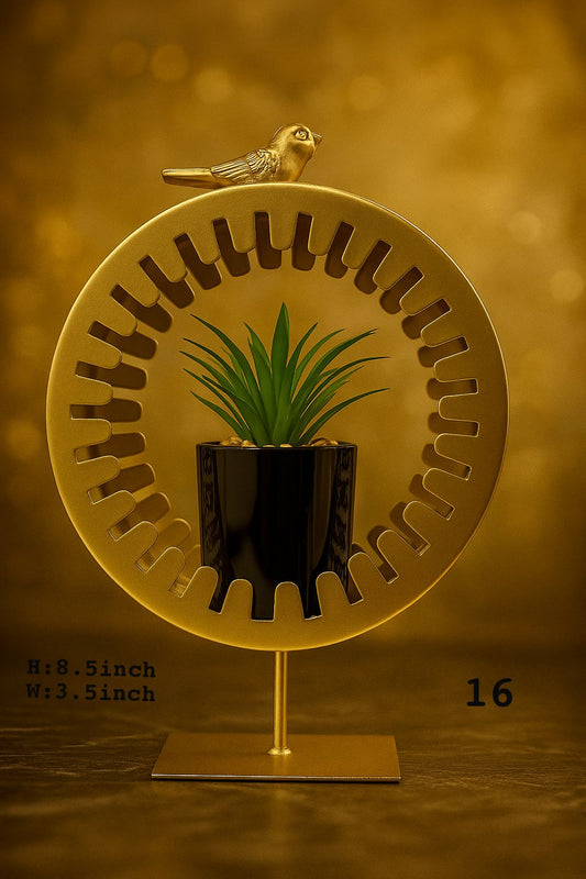 Golden Gear Ring Bird Metal Planter - Luxury Home Décor