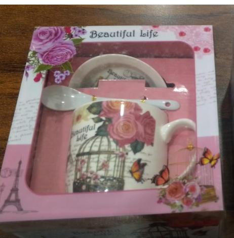 Beautiful Life 3-Piece Ceramic Gift Set – Cup, Saucer & Spoon