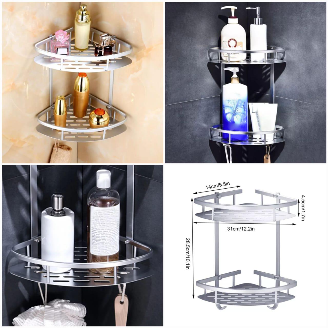 Corner Wall-Mount Bathroom Storage Rack – Aluminum No-Drill Shower Shelf