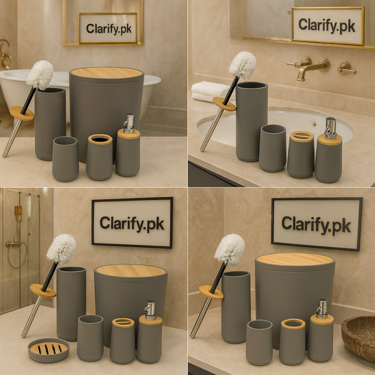 Premium Grey 6 Pcs Bathroom Accessories Set – Modern Minimalist Style