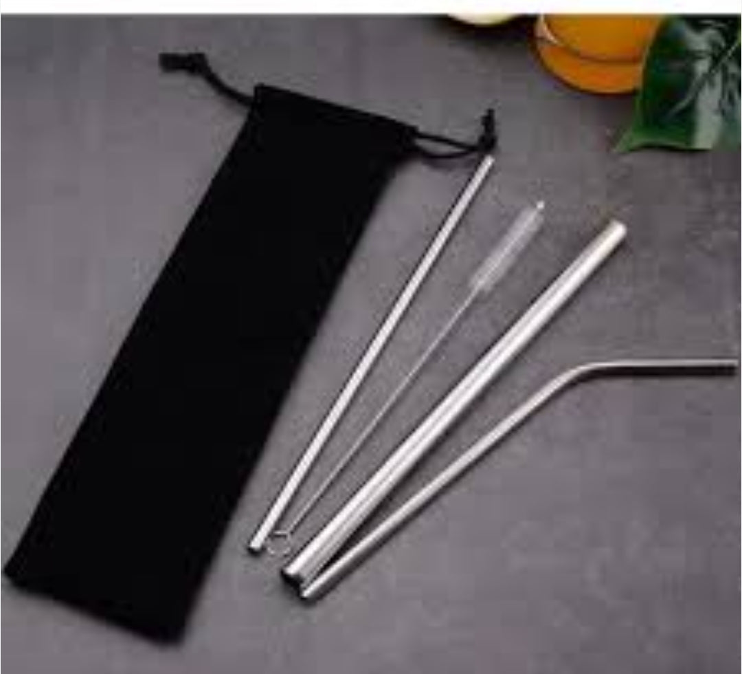 Metal Drinking Straw Set – Reusable Straws with Bag