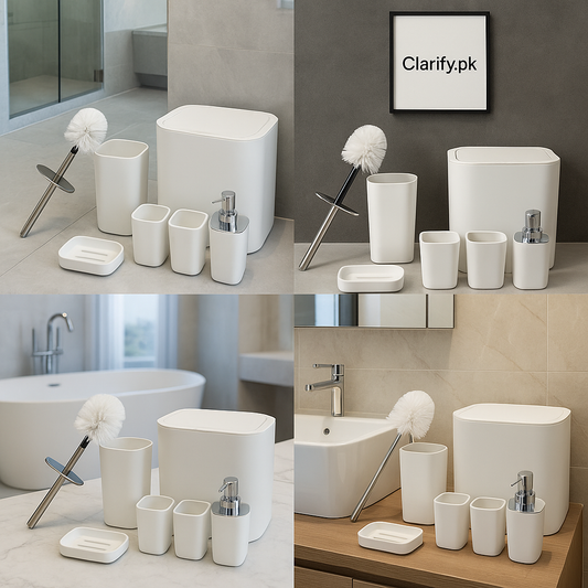 Luxury White 6 Pcs Bathroom Accessories Set – Elegant Design