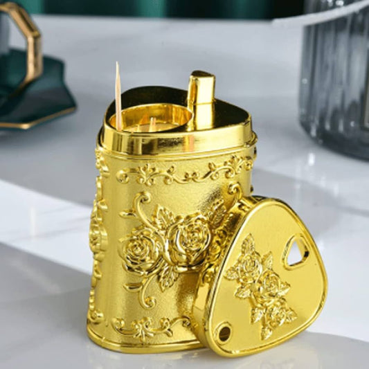 Luxury Gold Leaf Push-Up Toothpick Holder