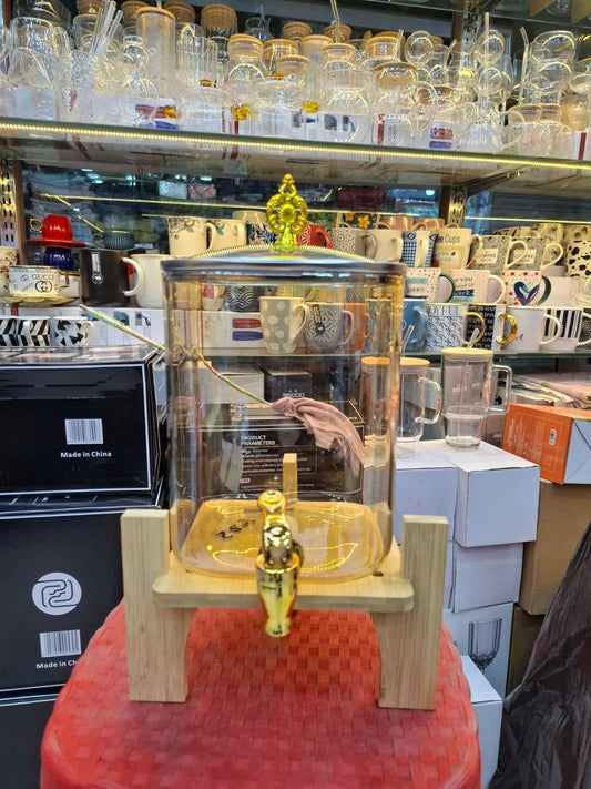 Elegant Square Glass Drink Dispenser - 3.6L with Golden Lid
