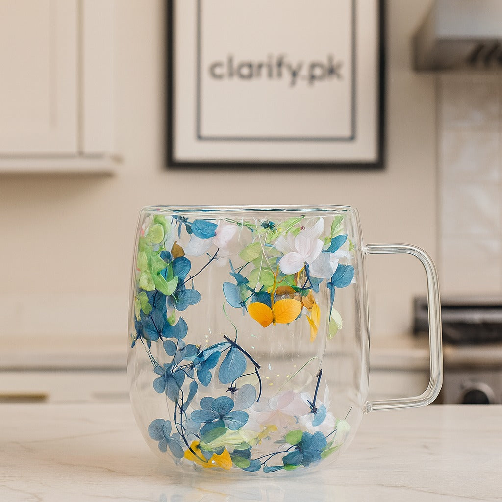 Luxury Floral Double Wall Glass Mug – Insulated Tea Cup