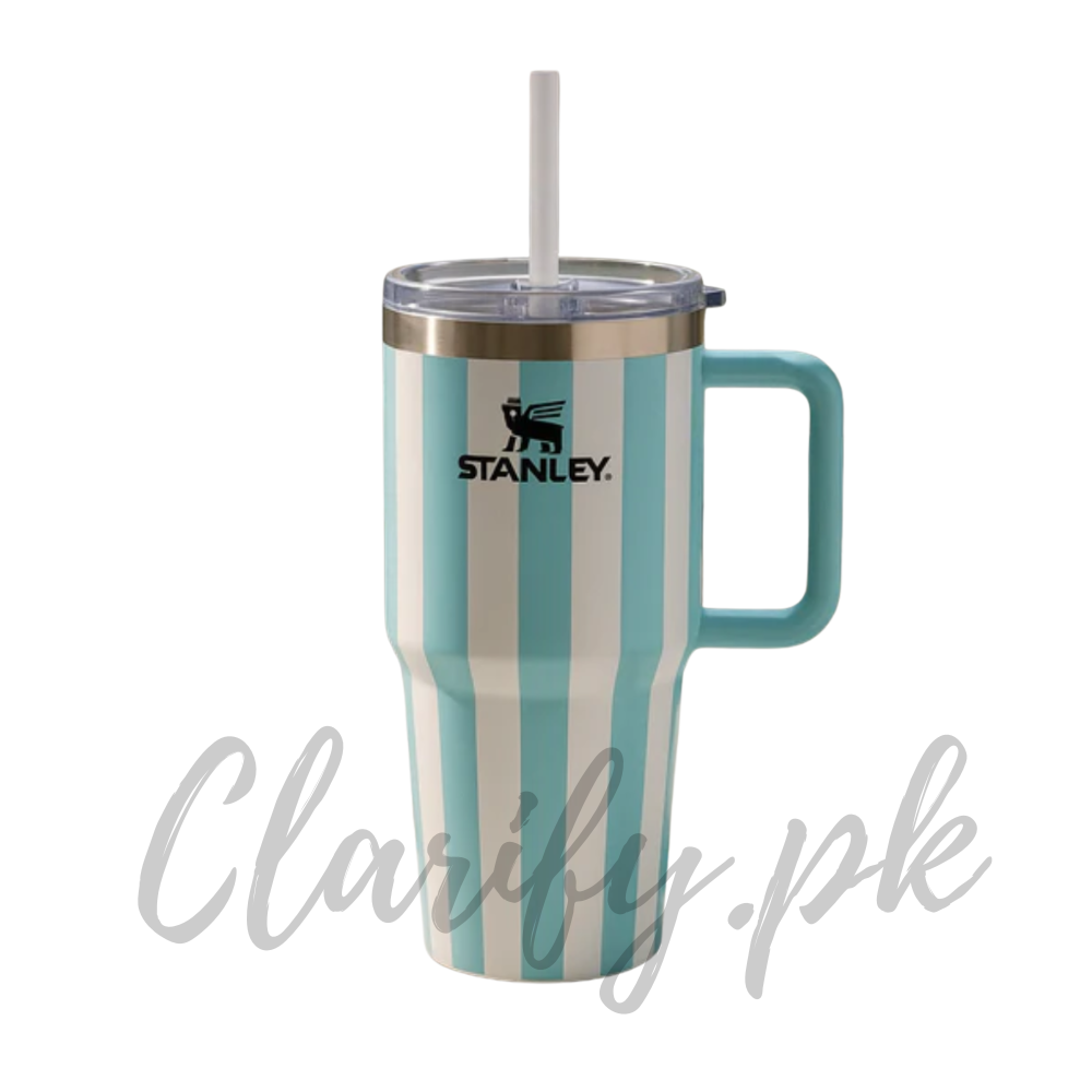 Stanley Style Sky Blue Striped Tumbler – Premium Quality
