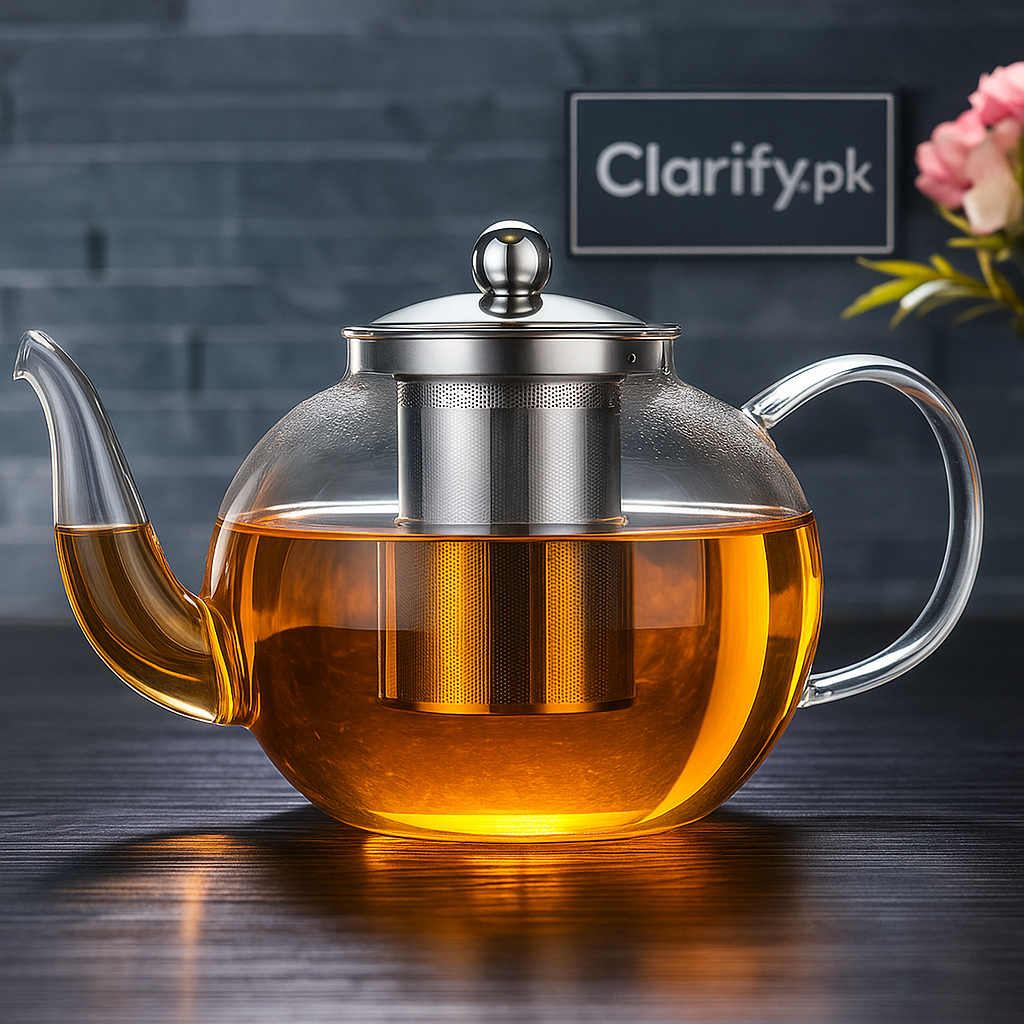 Premium Clear Glass Tea Kettle with Steel Filter & Lid