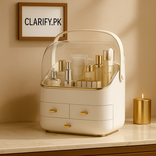 Makeup Organizer Storage Box with Cover & Drawers (Random Color)