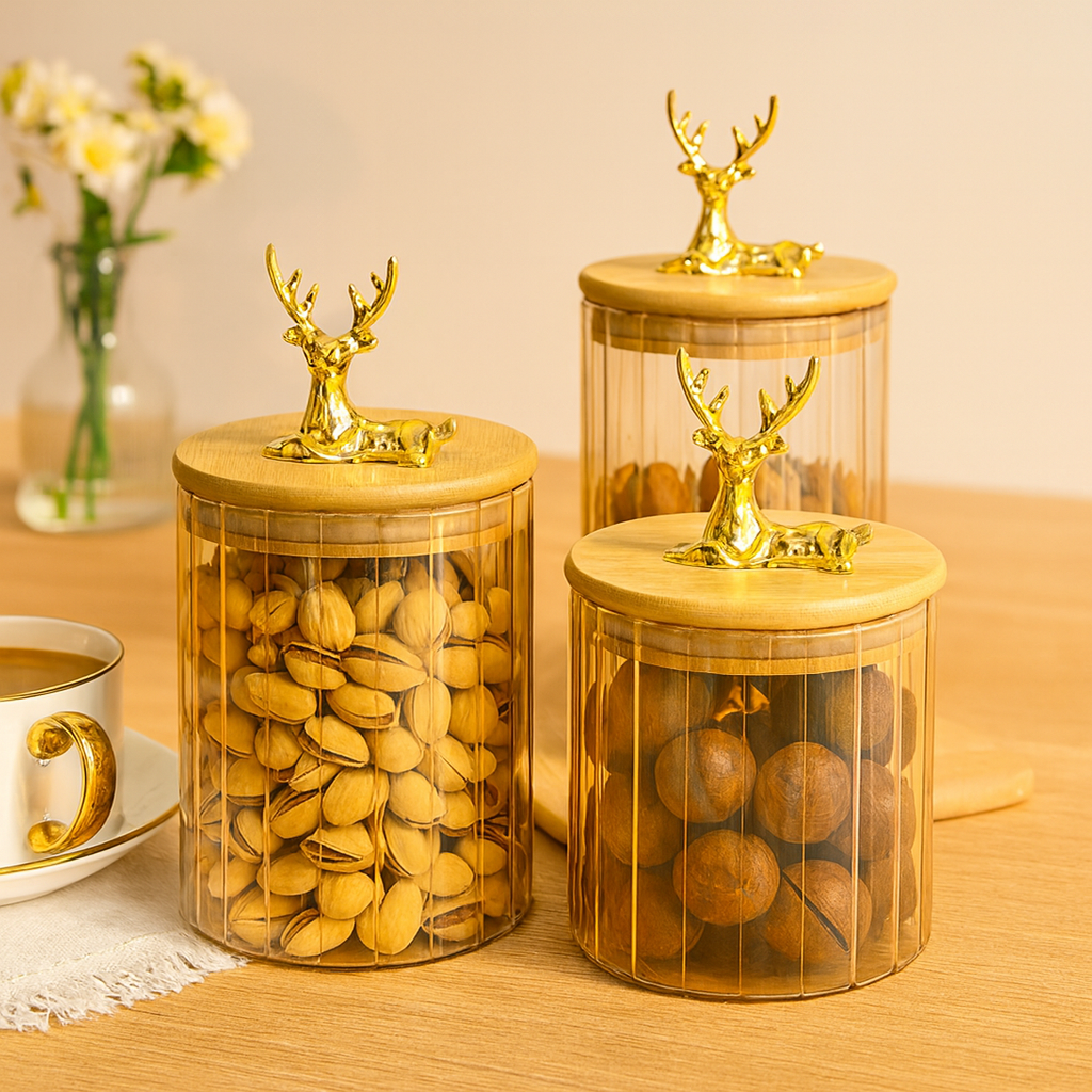 Glass Food Jar with Bamboo Lid - Decorative Storage (Set of 3)