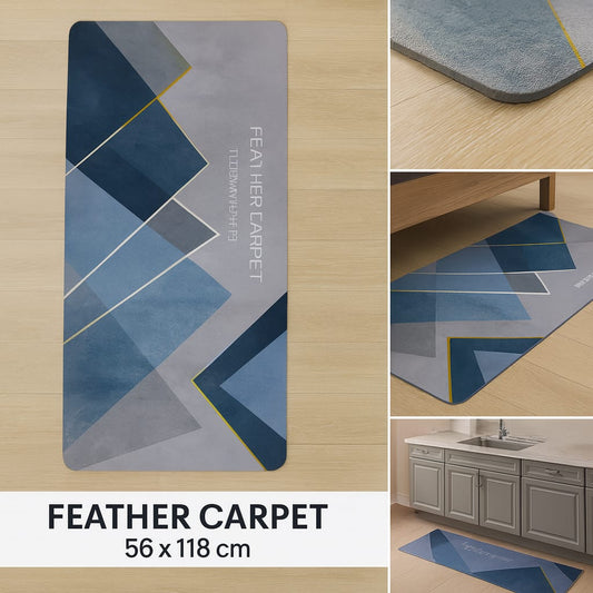 Anti-Slip Rubber Mat – Blue Feather Print Floor Rug (56 x 118 cm)