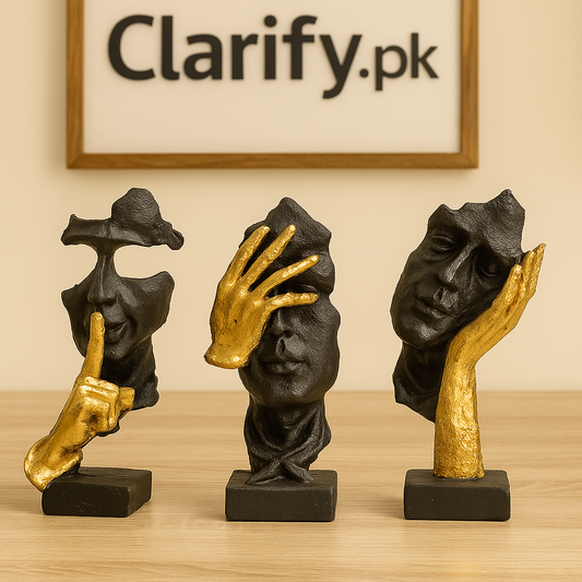 Premium Black Abstract Face Statue Set – Modern Fiber Art Décor