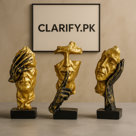 Premium Gold Abstract Face Statue Set – Modern Fiber Art Décor