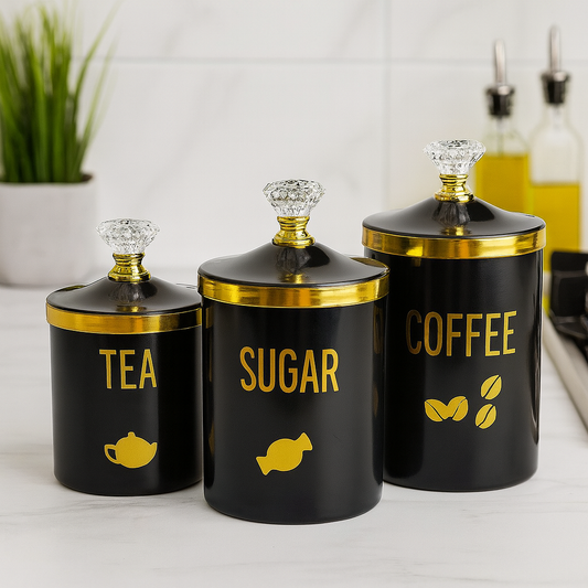Luxury Tea Coffee Sugar Jar Set – 3 Pcs Plastic Kitchen Storage Containers