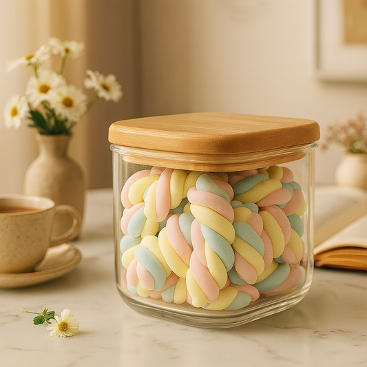 Premium Small Glass Storage Jar – Airtight Bamboo Lid Kitchen Container