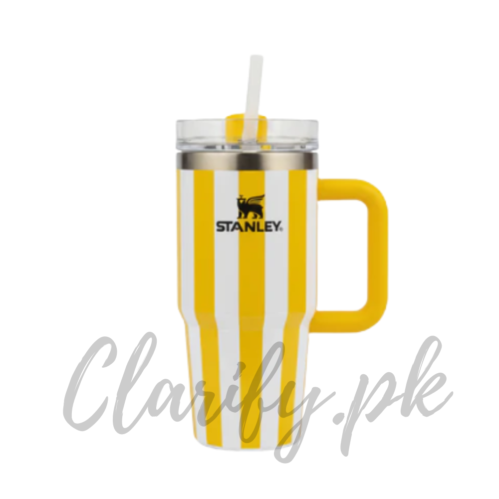 Stanley Style Yellow Striped Tumbler – Premium Quality