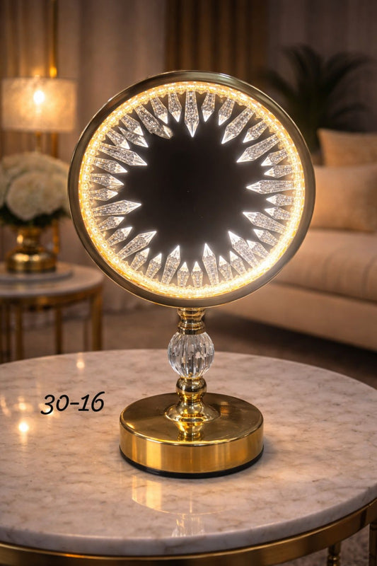 Luxury LED Crystal Halo Electric Lamp - Modern Circular Sunburst Decorative Table Light - Trenducts.pk