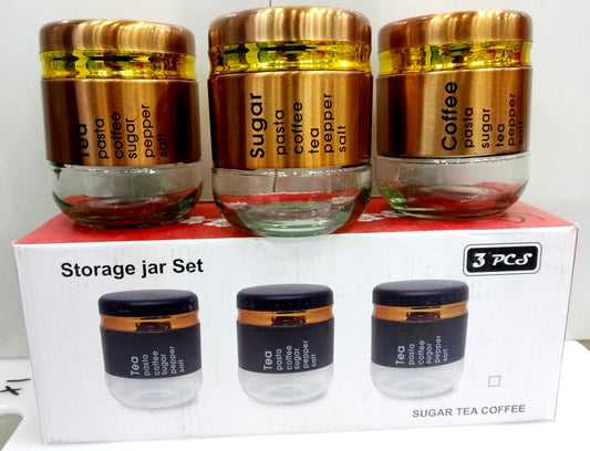 3-Piece Glass Storage Jar Set – Tea, Sugar & Coffee