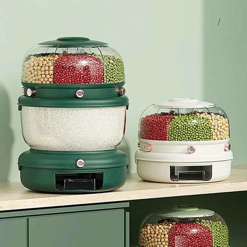 9kg food storage container with transparent lid and multiple compartments for organized storage