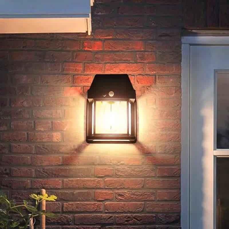Solar Outdoor Lamp with Tungsten Filament, Waterproof Smart Induction Lantern, Wireless Dusk-to-Dawn Wall Light, Motion Sensor Porch Light for Gardens, Courtyards, and Villas, Sun-Powered Motion Detection Light.