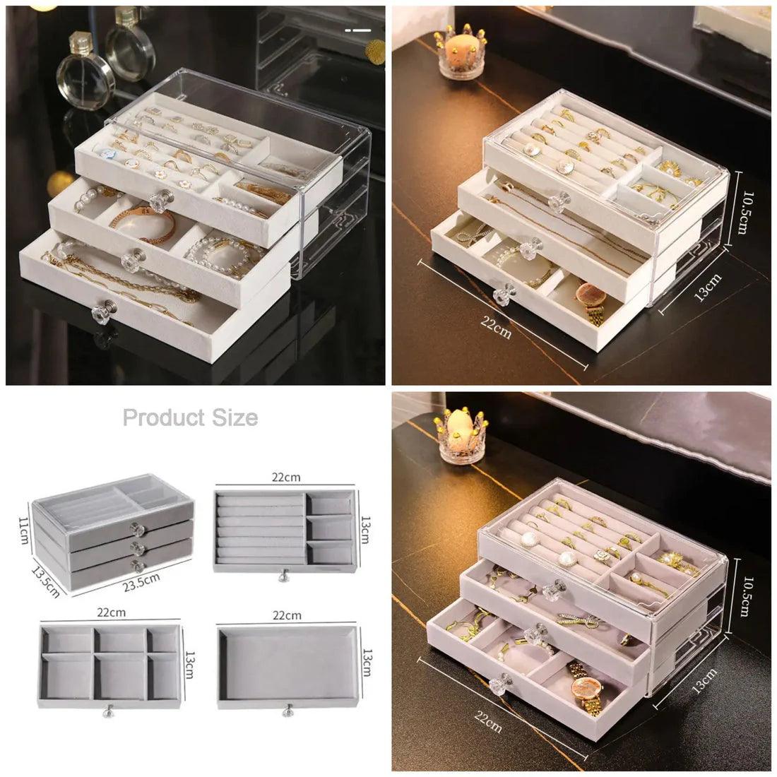 Acrylic Jewelry Organizer with 3 Drawers for Stylish Storage