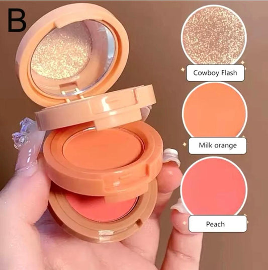 3-in-1 Blush Highlighter Set - Cutest Hudamoji Mini Blush & Highlighter with Pearly Finish - Clarify.pk
