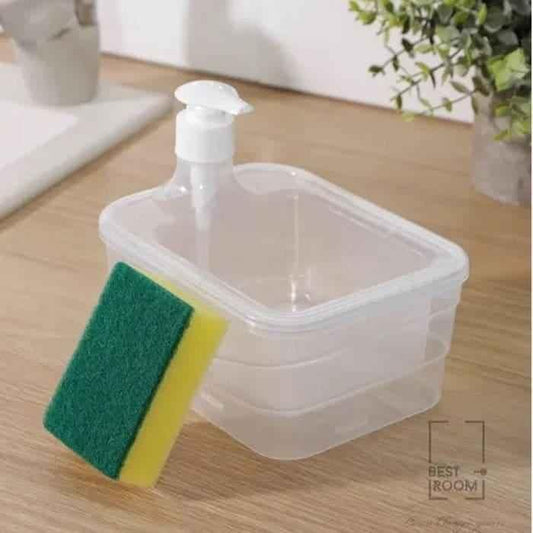 Round Transparent Kitchen Liquid Dispenser with Sponge.