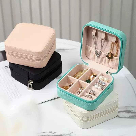 Mini Leather Jewelry Case, Elegant Travel Cosmetic Box, Small Portable Jewelry Storage Organizer, PU Leather Earring, Ring, and Necklace Holder.
