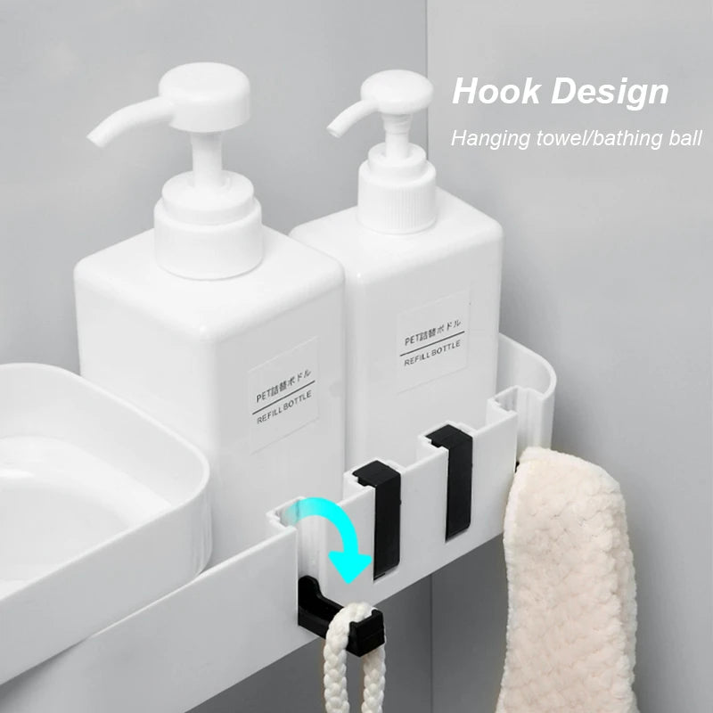 Bathroom Corner Shelf Nail-free Storage Holder Shelves Organizer for Kitchen Wall Shelf Adjustable Rotatable Corner Storage Rack