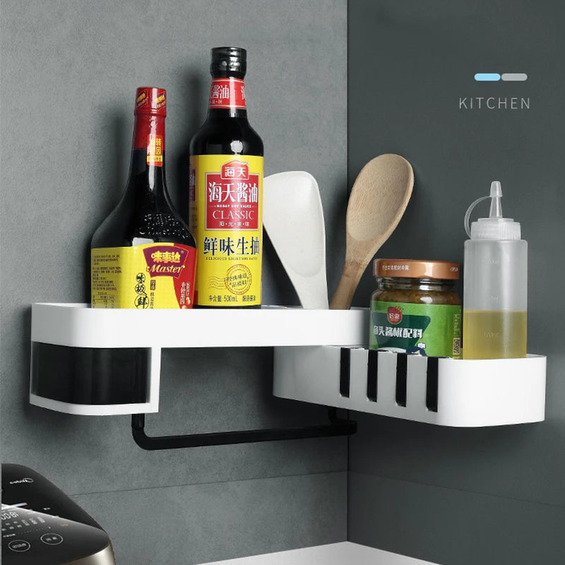 Bathroom Corner Shelf Nail-free Storage Holder Shelves Organizer for Kitchen Wall Shelf Adjustable Rotatable Corner Storage Rack