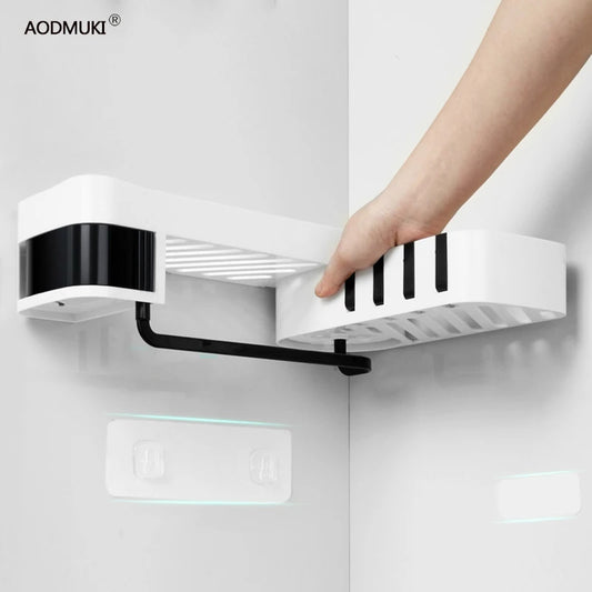 Bathroom Corner Shelf Nail-free Storage Holder Shelves Organizer for Kitchen Wall Shelf Adjustable Rotatable Corner Storage Rack