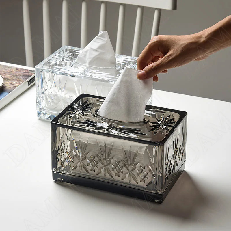 European Acrylic Tissue Box Hollow Out Decor Western Restaurant Desktop Napkin Organizer Modern Home Living Room Paper Boxes