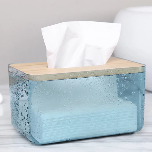 Wooden cover U-shaped wide mouth tissue box living room transparent simple desktop drawer household tissue case storage box