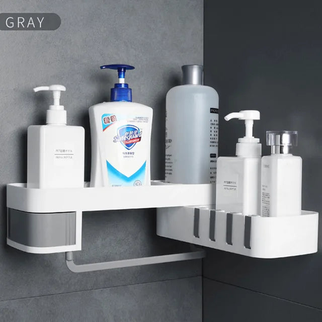 Bathroom Corner Shelf Nail-free Storage Holder Shelves Organizer for Kitchen Wall Shelf Adjustable Rotatable Corner Storage Rack