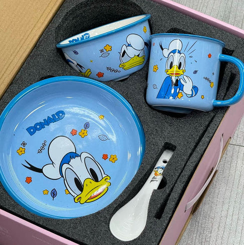 Disney Donald Duck 5-Piece Kids Dinner Set – Bowl, Cup, Plate, Spoon & Gift Box (Premium Quality)
